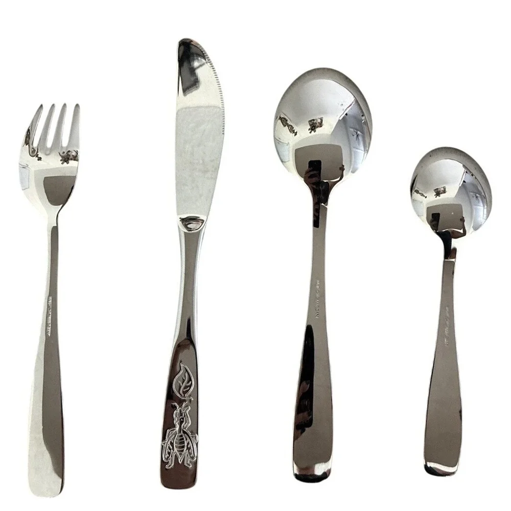 WMF  Cromargan Children's Cutlery Set Bugs Snail Bee Beetle Caterpillar 4 Pc NEW